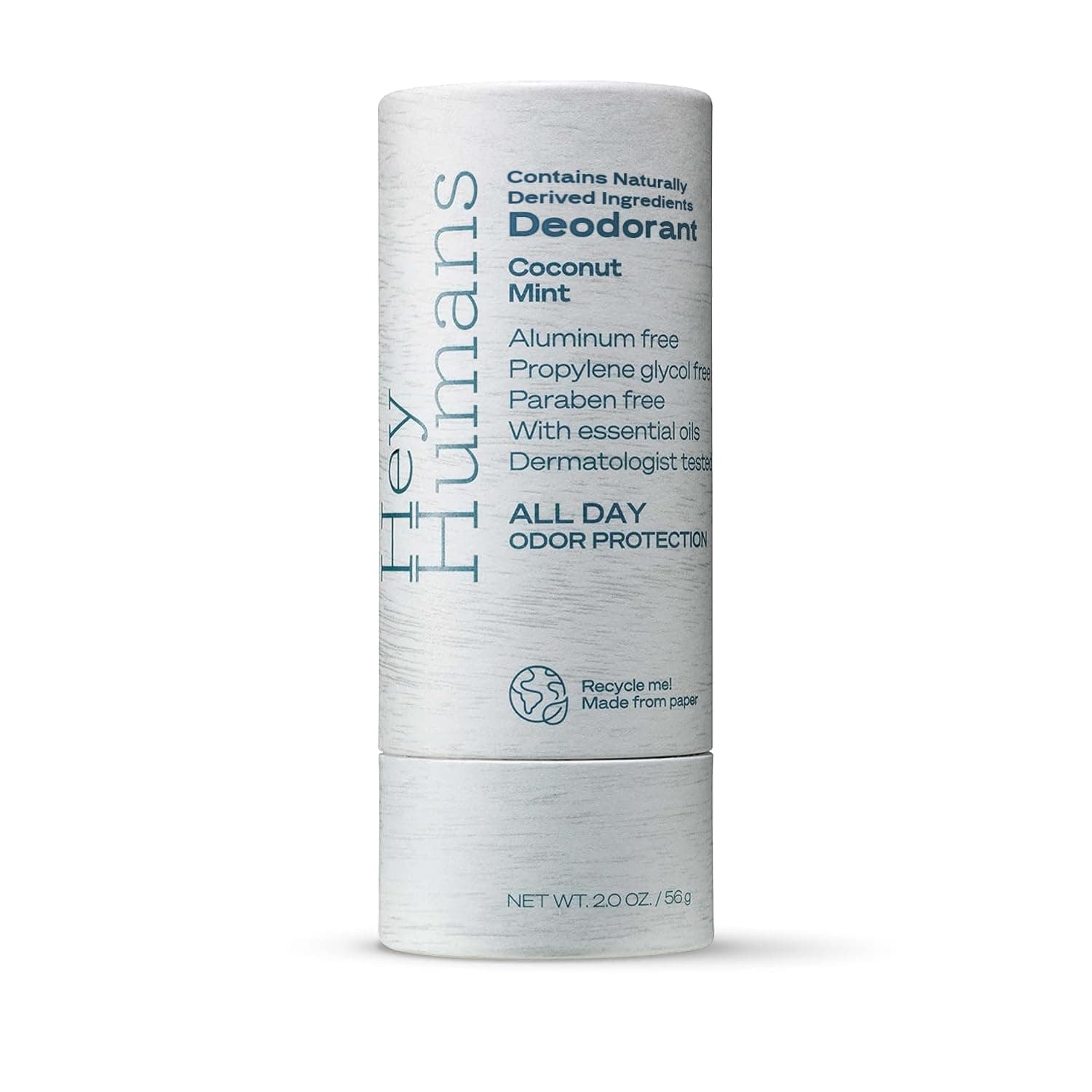 Hey Humans Deodorant, Aluminum Free Deodorant for Women and Men, Contains Naturally Derived Ingredients, All Day Odor Control, Refreshing Essential Oils, Earth Friendly Package, Coconut Mint