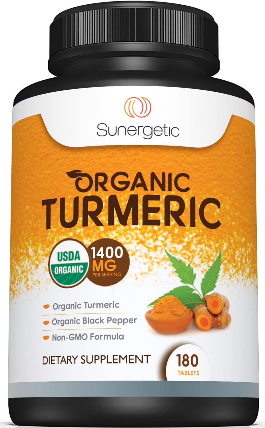 USDA Certified Organic Turmeric Supplement – Includes Organic Turmeric & Organic Black Pepper – 1,400mg of Turmeric per Serving - 180 Count (Pack of 1)