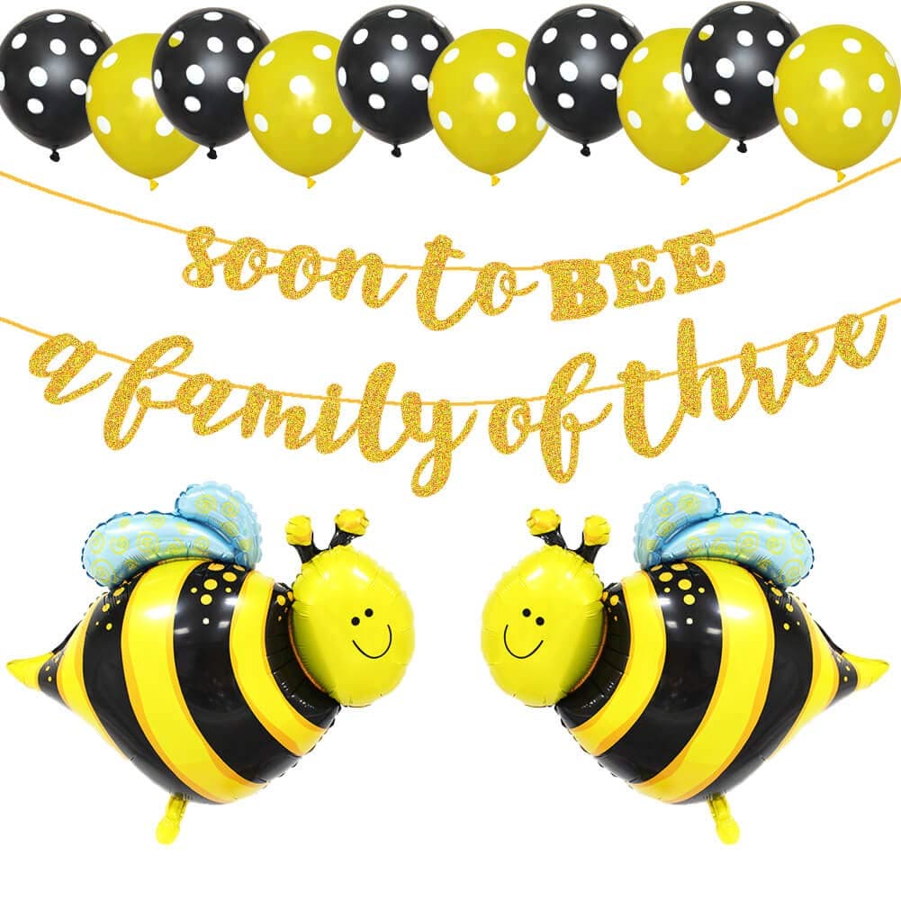 Soon To BEE A Family of Three Banner, Welcome Baby Party Banner, Bumblebee/Bumble Bee/Honey Comb Bee/Bee Beehive Theme Baby Shower Party Supplies Decoration