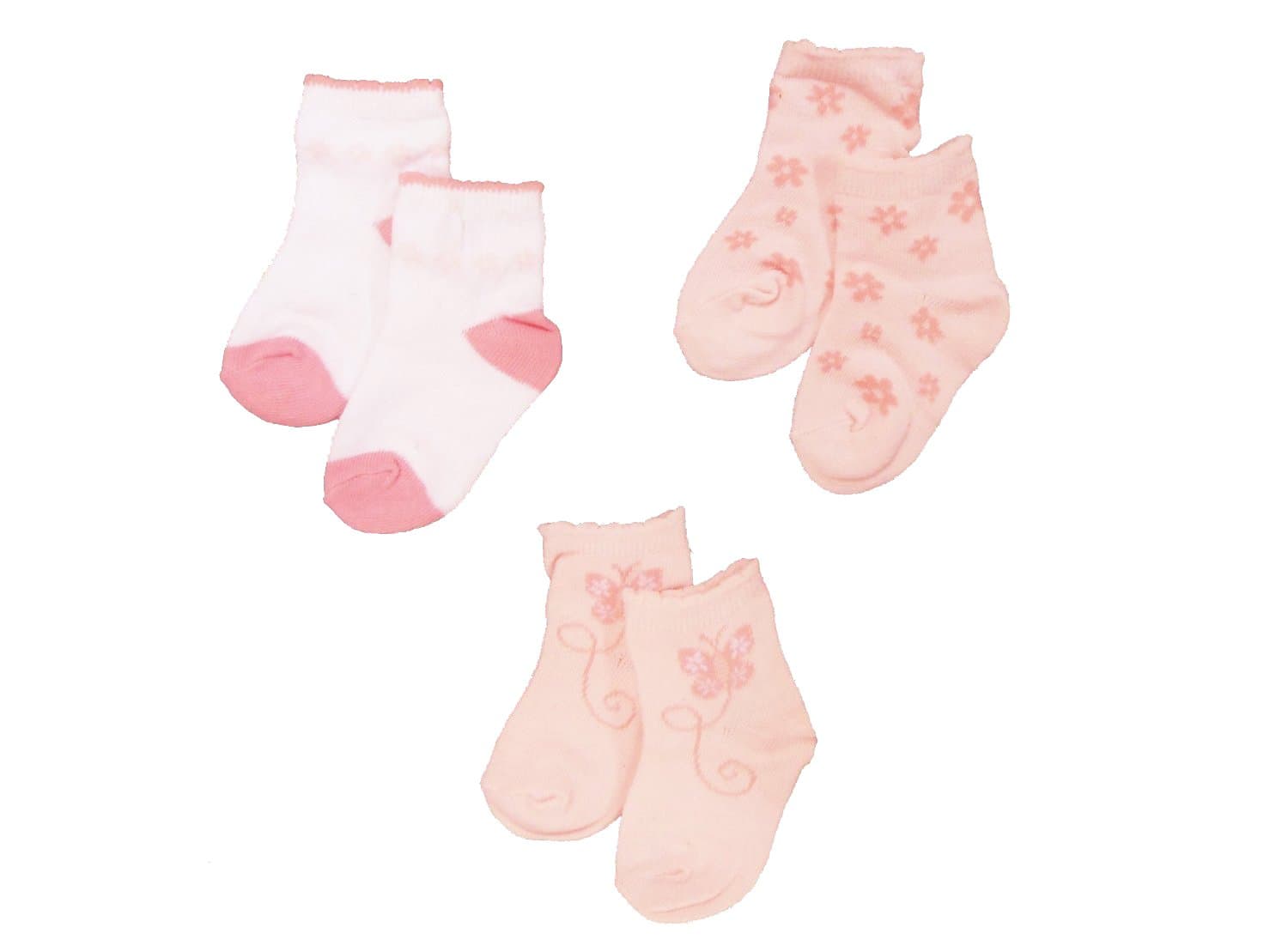 Baby Girls Cute Socks 3 Pairs - Pink Butterfly & Flowers Design (Newborn (UK Size 0-0))
