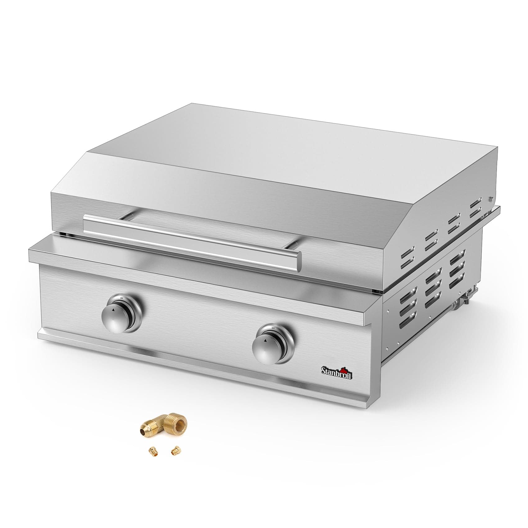 StanbroilPremium 28 inch Natural Gas Hob for Outdoor Kitchen BBQ Durable Stainless Steel 2 Burner with Lid for Island