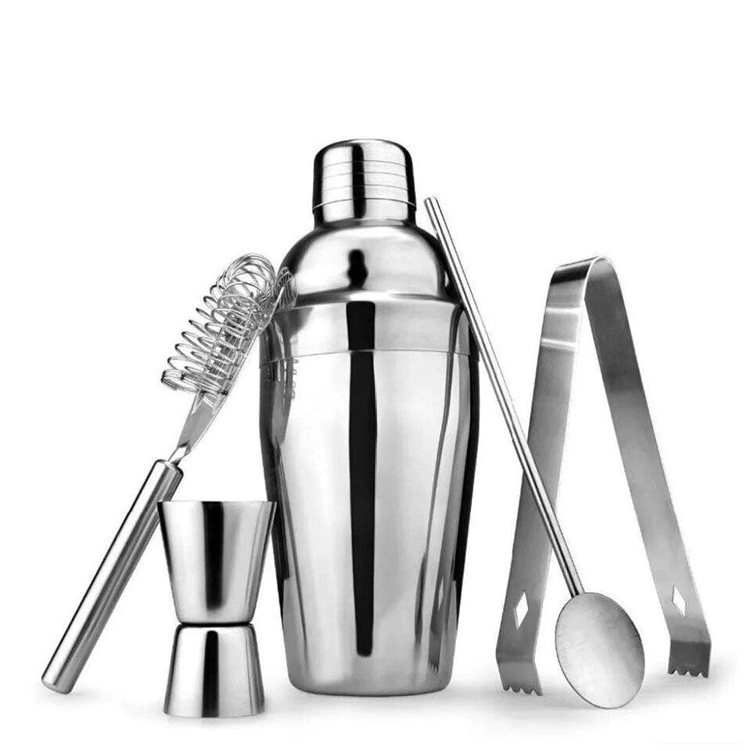 6Pcs Cocktail Shaker Home Bar Set Stainless Steel Drink Mixing Bar Tools Kit 550Ml, Silver