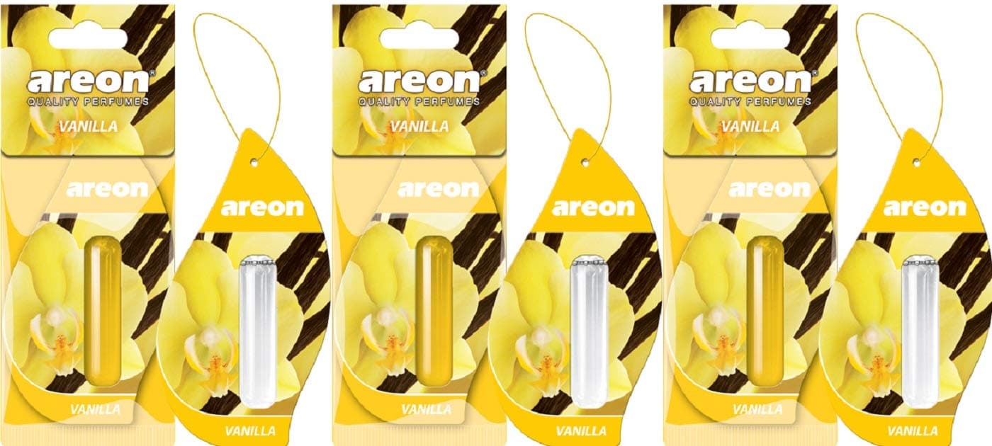 Areon Liquid Car Perfume Air Freshener Vanilla Sweet Scent Hanging Pendant Long Lasting 3D 5 ml Multi Pack Set of 3
