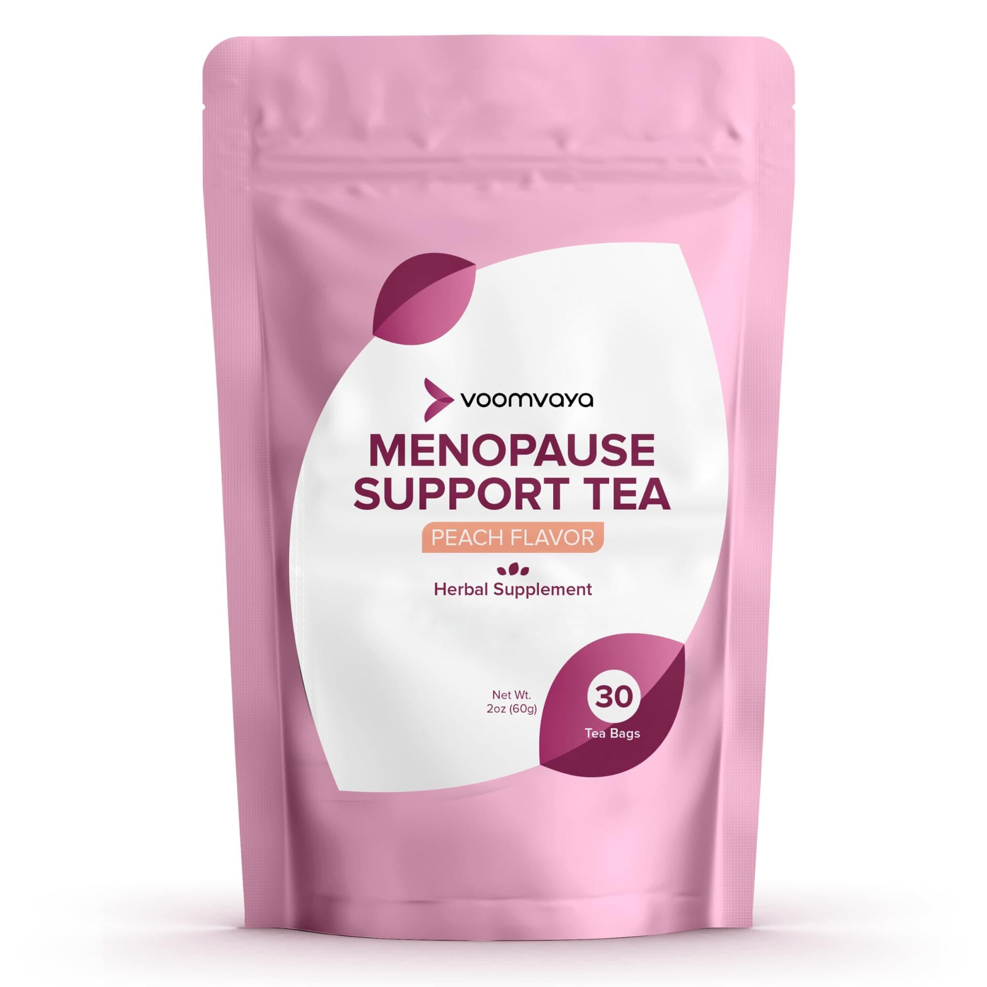 VoomVaya Menopause Support Tea - Herbal Tea for Women with Red Clover & Black Cohosh - Supports Menopausal Comfort & Balance - Peach Flavor - 30 Teabags