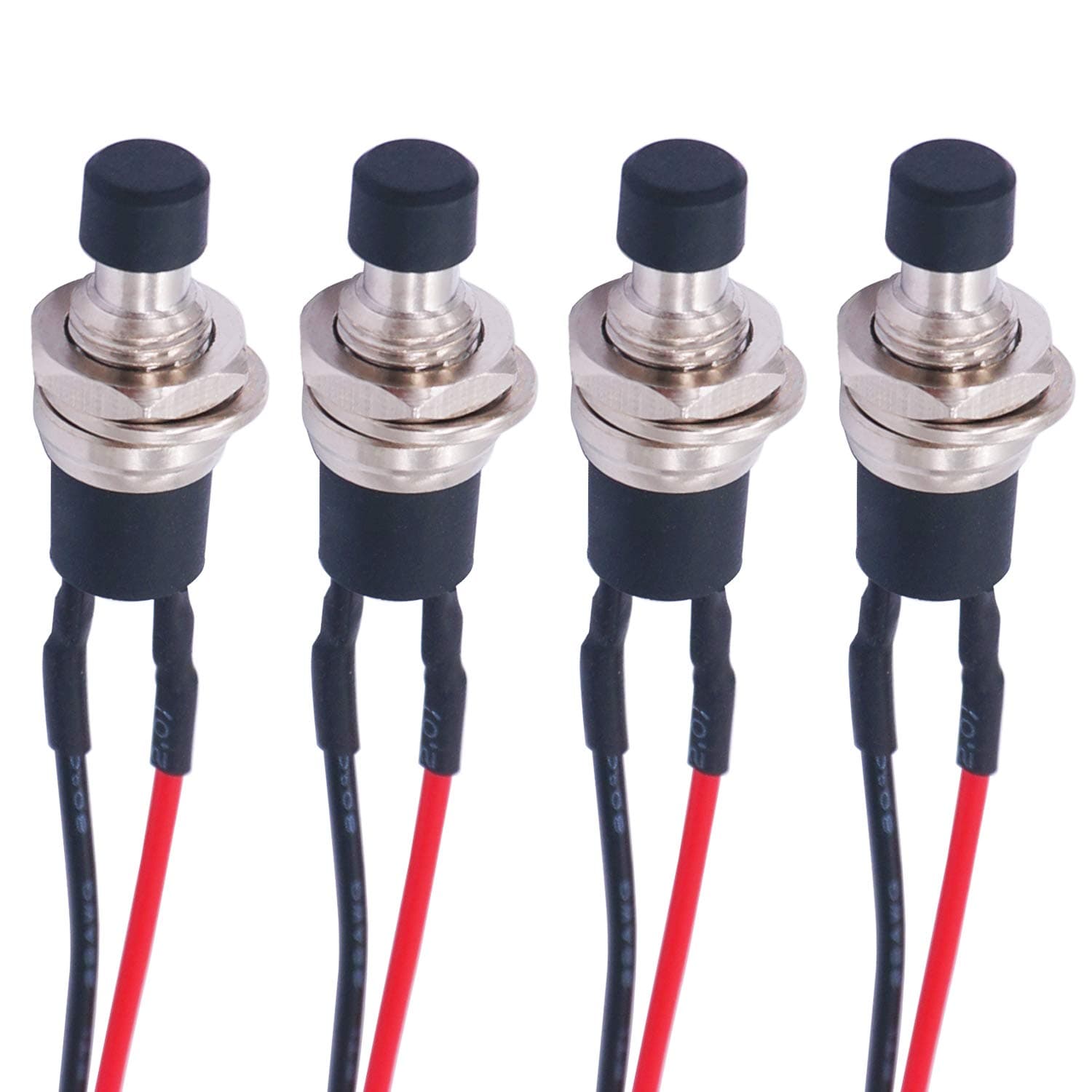 Twidec/4Pcs Latching Push Button Switch 3A 250V AC 2 Pins Self-Locking SPST ON/Off Black Mini Switch Pre-soldered Wires L-PBS-110-XBK