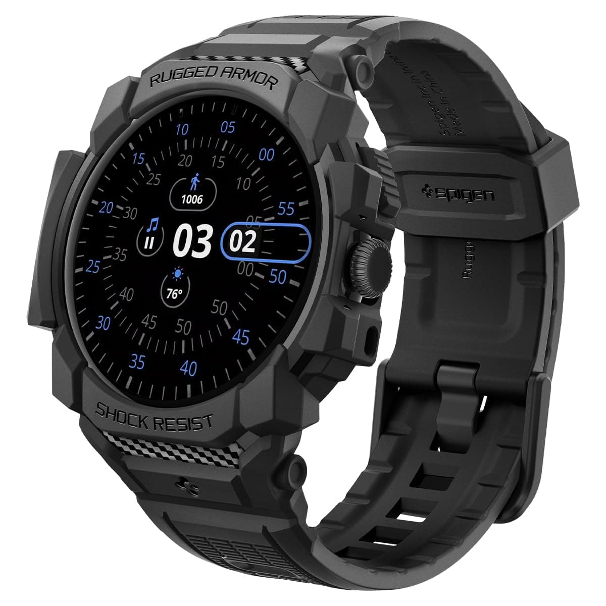 Spigen Rugged Armor Pro Case with Strap Band Compatible with Google Pixel Watch 3 45mm - Matte Black