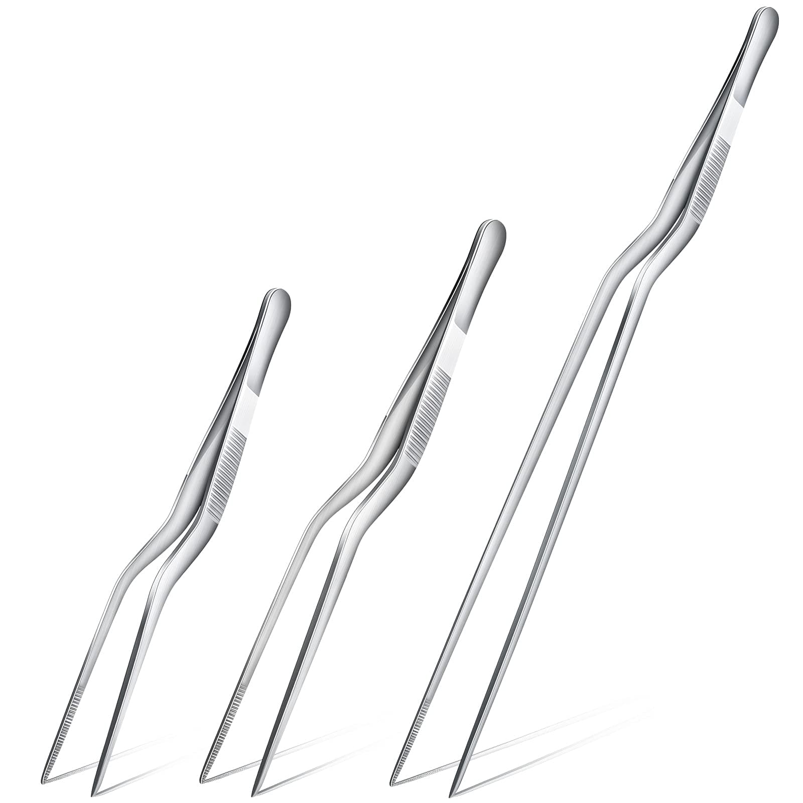Chumia 3 Pcs Cooking Tweezers Tongs 3 Size Kitchen Stainless Steel Plating Tweezer Set Small Food Handling Tools 6'' 8'' & 12 Inch Flexible Pinching and Non-slip for BBQ Plating Serving