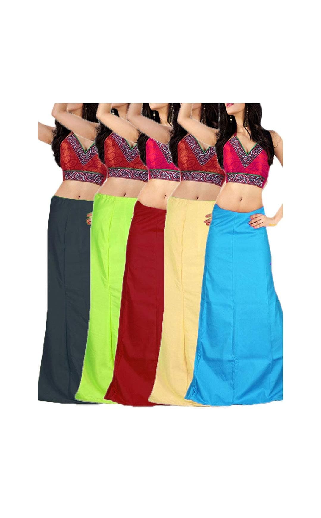 RamayaWomen's Cotton Petticoat(PTC03_Multicolour_Free Size)-Pack of 5