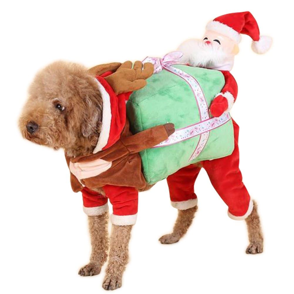 NACOCO Dog Costume Carrying Gift Box with Santa Claus Pet Cat Costumes Funny Christmas Party Festival Holiday Outfit (L)