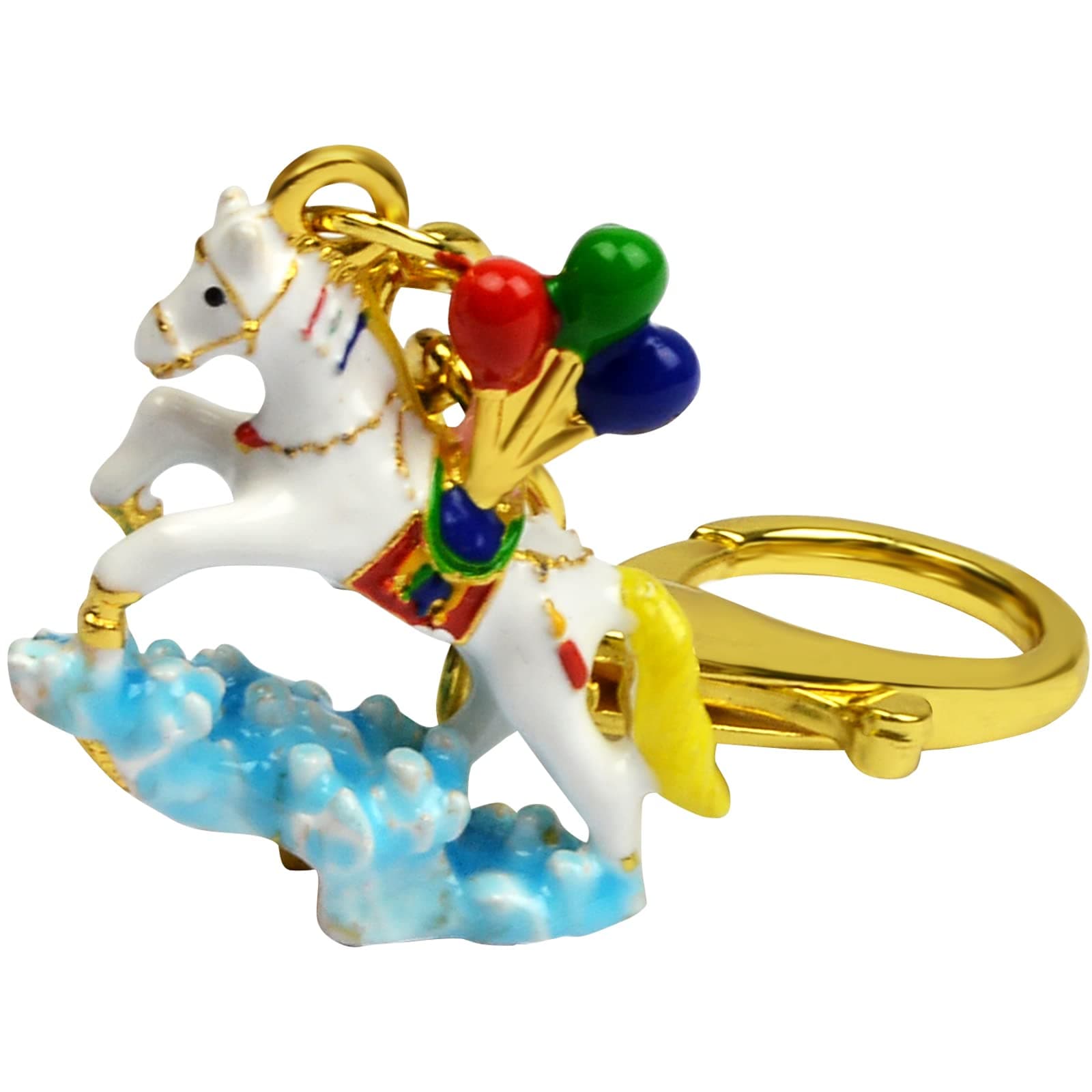 Joyous Windhorse Keychain Horses White Horse with Balloons keychian for Luck