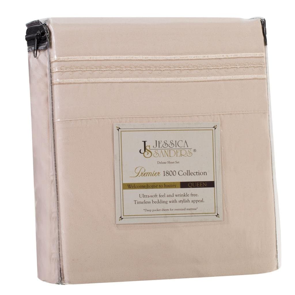 Jessica Sanders Premier 1800 Series 3pc Bed Sheet Set- Twin (Single), Beige Cream, (75”x39” Fits XL) - Jessica Sanders Embroidery