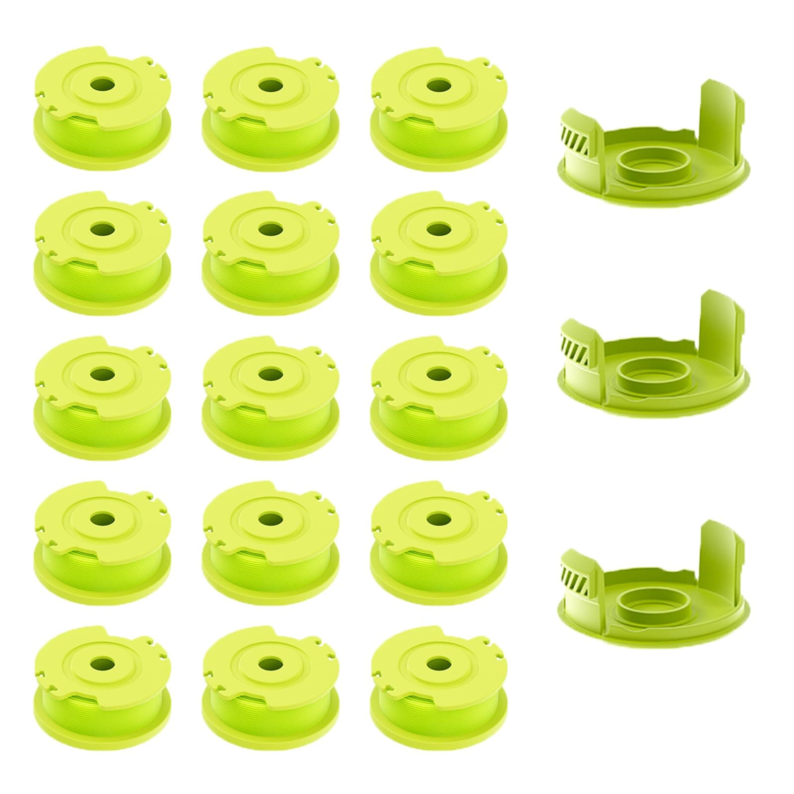 15 Packs Line Spools String Trimmer, 0.065" Autofeed Replacement Spool Trimmer Line, 15 Line Spools and 3 Caps