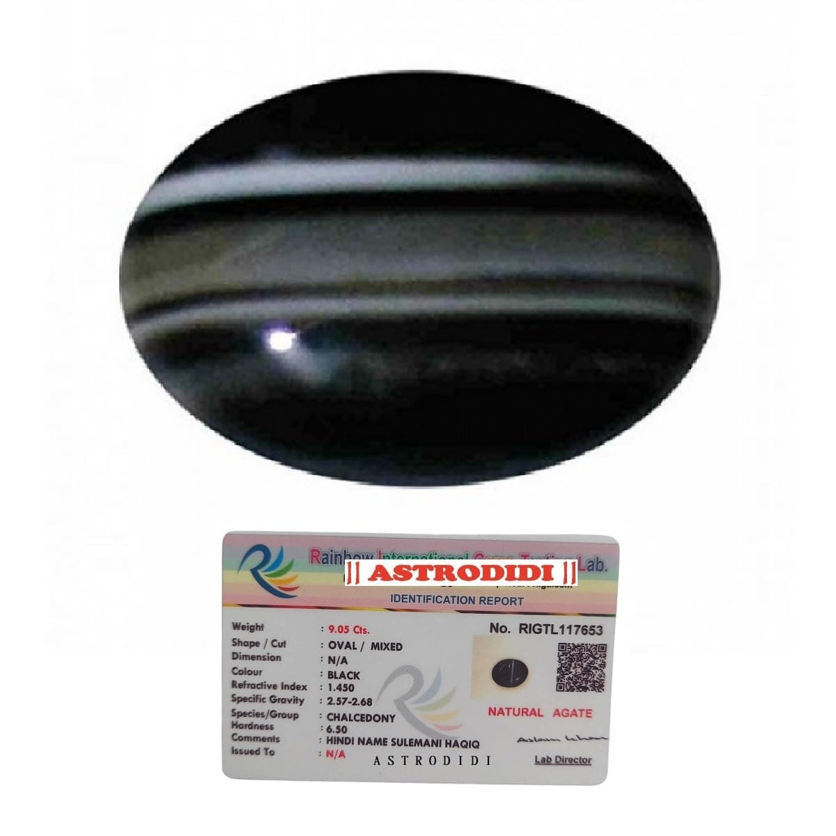 ASTRODIDI Black Sulemani Hakik Stone with Lab Report | Other Name of This Gemstone Aqeeq Agate Black Akik Kala Haqiq (6-8 Carat)
