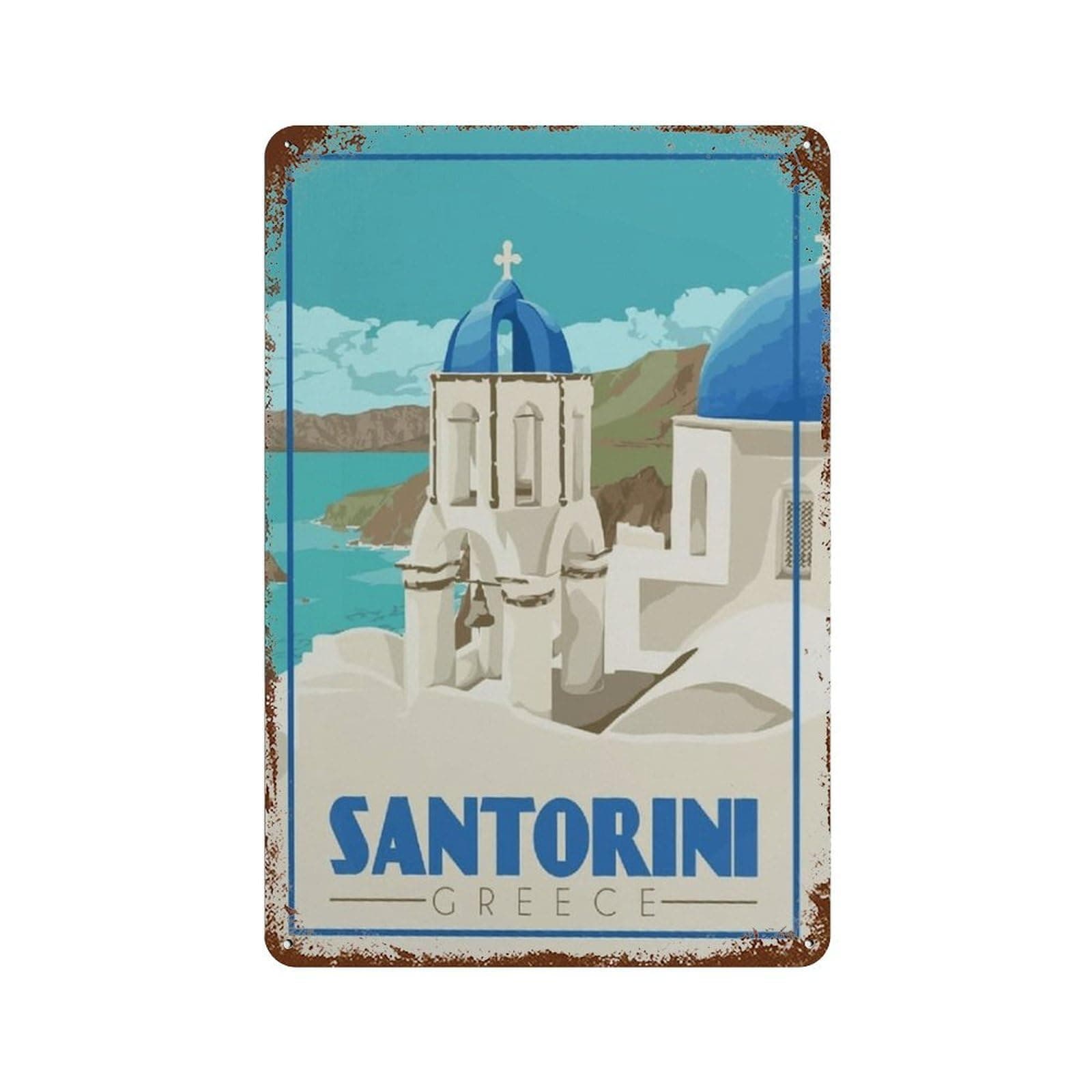Greece Santorini Seascape，Retro Metal Tin Sign Vintage Sign For Home Coffee Wall Decor(30x40cm）12x16 inch-362