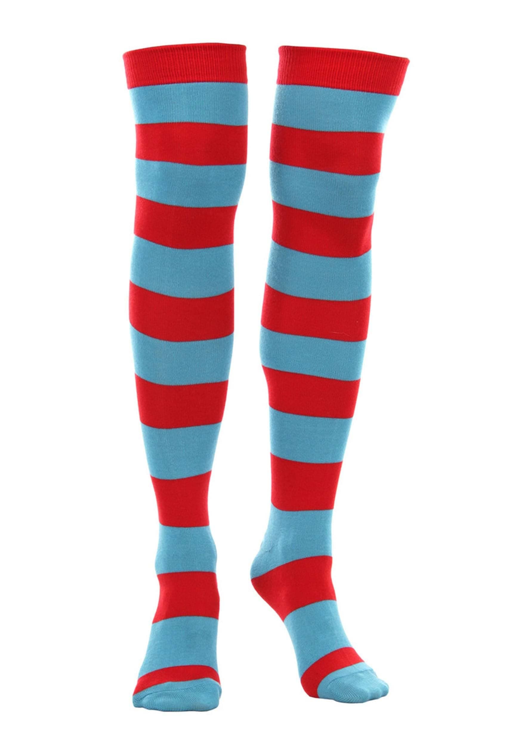 Thing 1 & Thing 2 Striped Knee High Socks - Acrylic Blend with Red and Blue Stripes