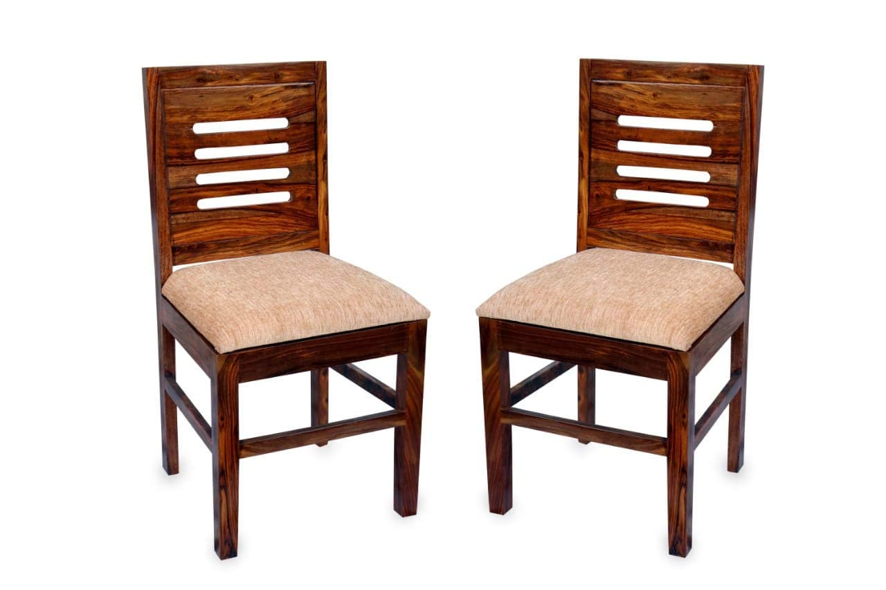 Shri Karni Handicraft Wooden Dining Chairs Only | Wooden Dinning Chairs With Cushion | Dining Room Furniture | Sheesham Wood, Set Of 2, Natural Brown