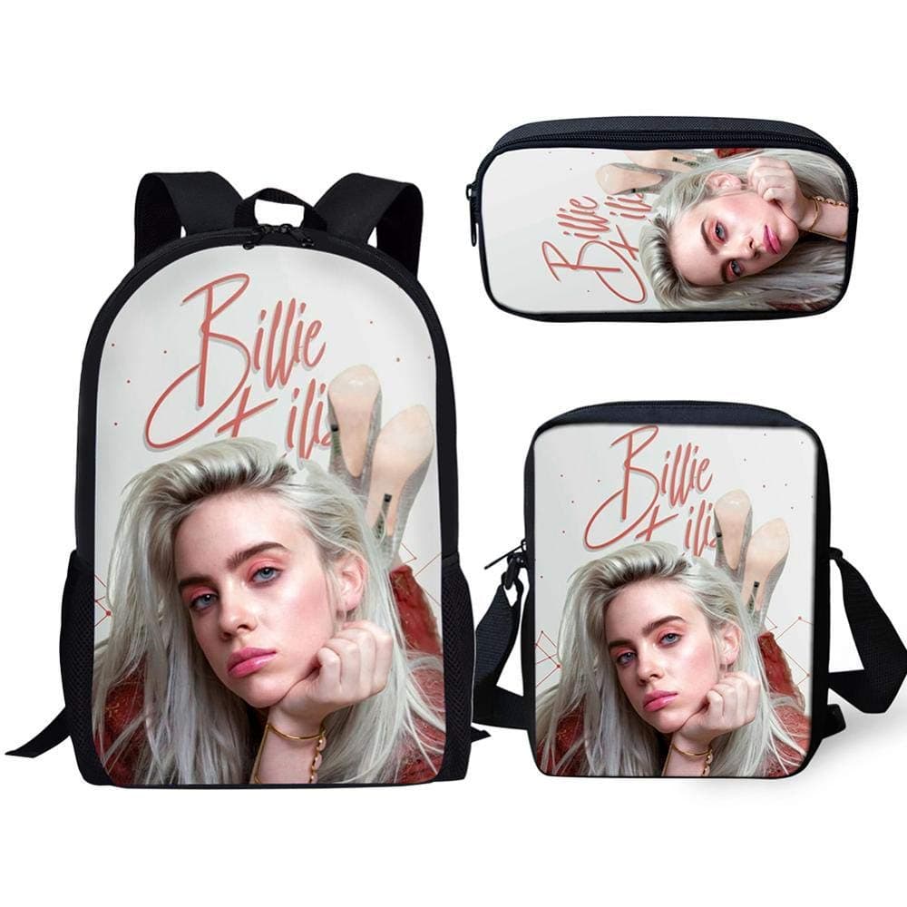 ReadyGoFashion Backpack 3PC/Set Kids Book-Bag Billie Eilish Pattern School Bags Favorite Star Design Children Shoulder Book Bag-CDGX2046CEK