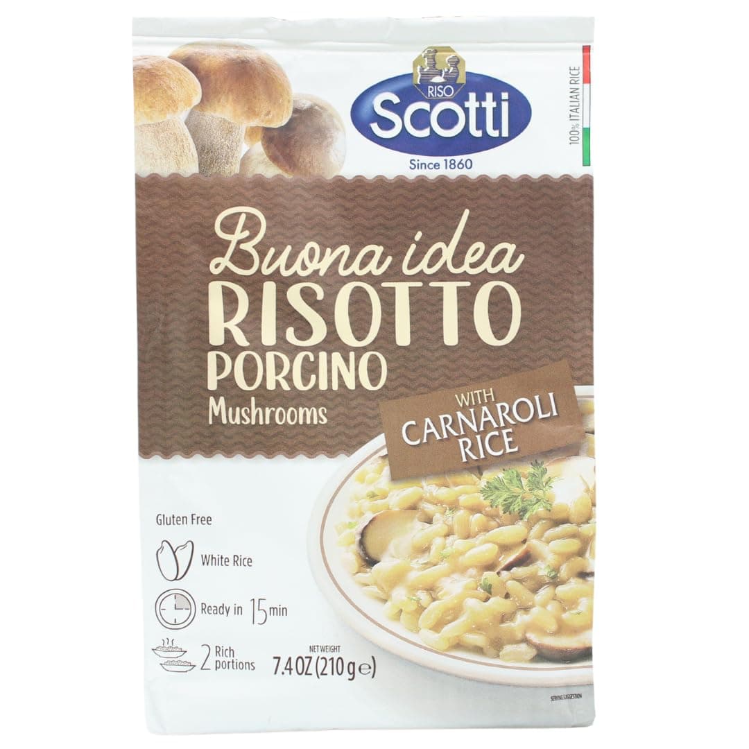 Riso Scotti Porcini Mushrooms, Carnaroli Rice, Ready Meal, Easy to Cook, Italian Seasoned Risotto, Easy Dinner Side Dish, Just Add Water and Heat, 7.4 oz, 2-3 Servings