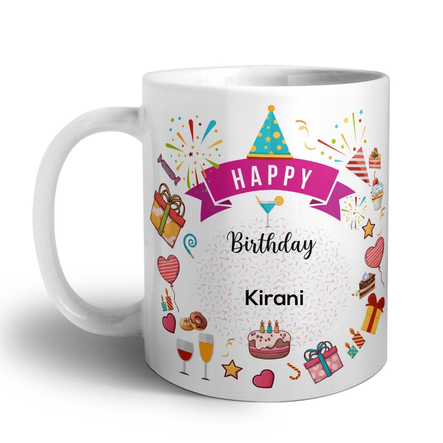 ASHVAH Happy Birthday Kirani Ceramic Coffee Mug - Best Birthday Gift for Son, Brother, Boyfriend, Husband, Return Gift - Color - White, Name -Kirani