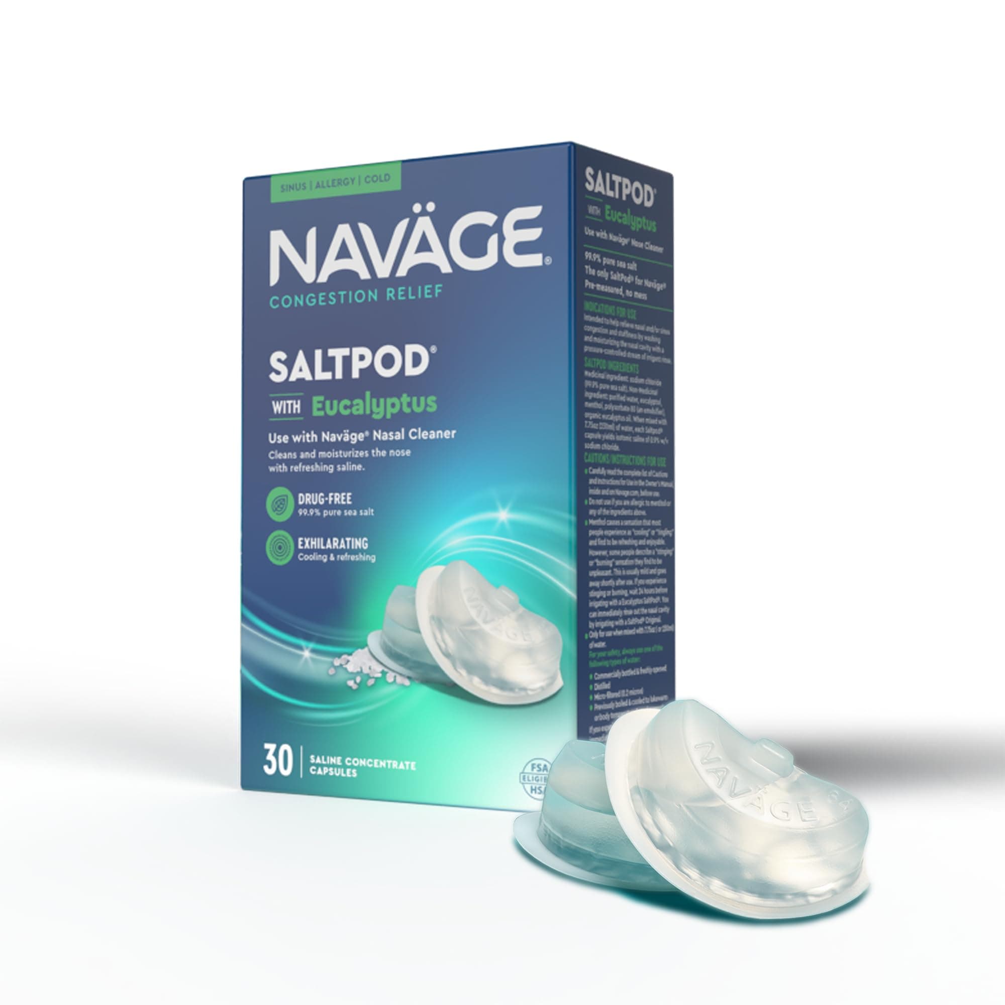Navage SaltPod 30 Pack (30 Eucalyptus SaltPods) Salt Pod Refills Only - Exclusively Designed for The Nasal Irrigation System - Sinus Rinse and Saline Pods for Fast and Soothing Relief