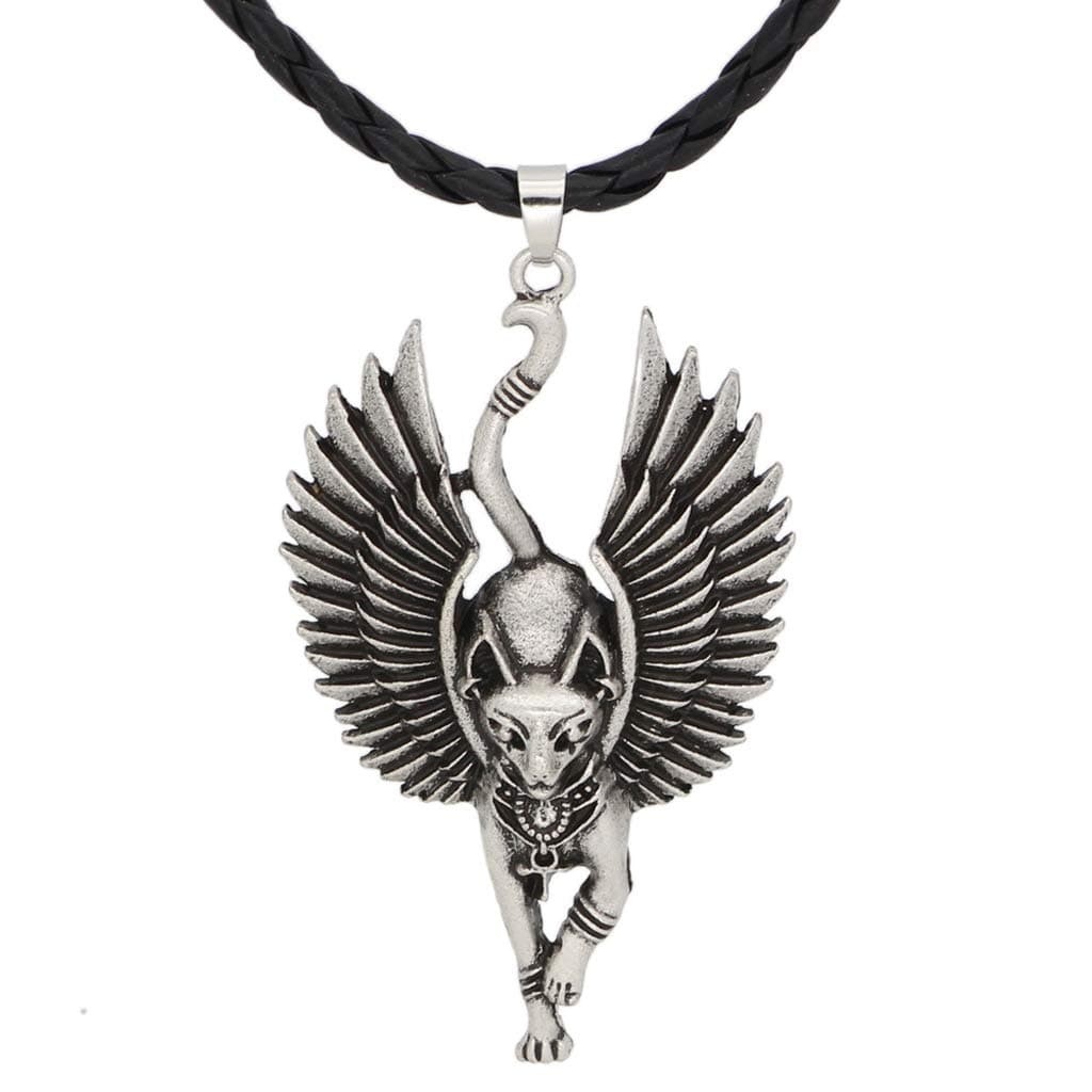 Youngy Fashion Necklace, Silver Ancient Egypt Bastet Statue Cat Pendant Necklace Sphinx Amulet Jewelry