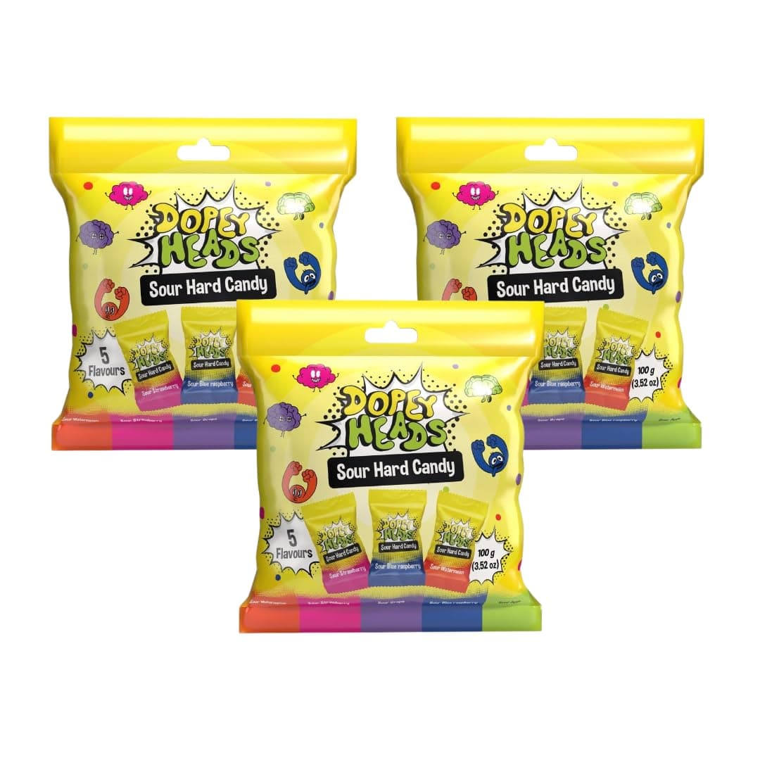 HALAL | Assorted | Sour Hard Candy | Watermelon | Strawberry | Grape | Blue Raspberry | Apple | Pack of 3 | Weight 100g Each (Assorted Sour Hard Candy)