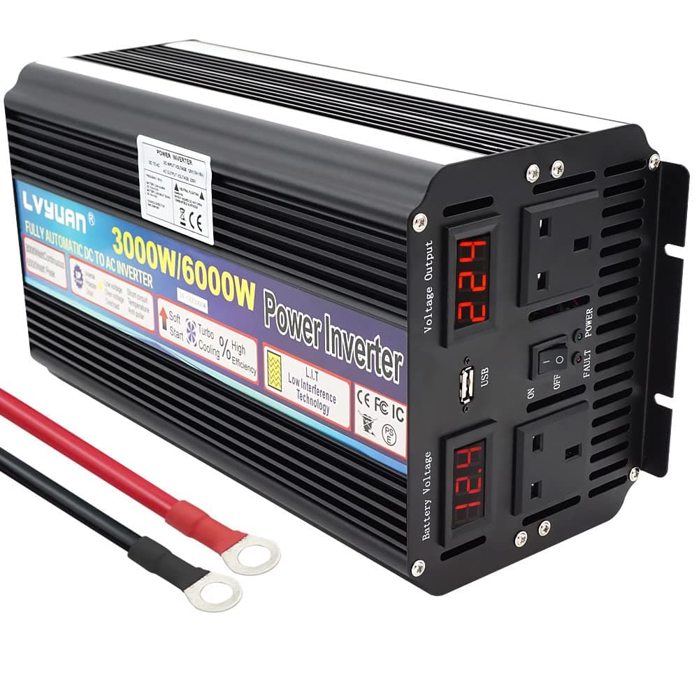 3000W (6000W Peak) POWER INVERTER DC TO AC 12V TO 230V 240V Inverter WITH SOFT START, VOLTAGE DISPLAY CAR CARAVAN CAMPING BOAT