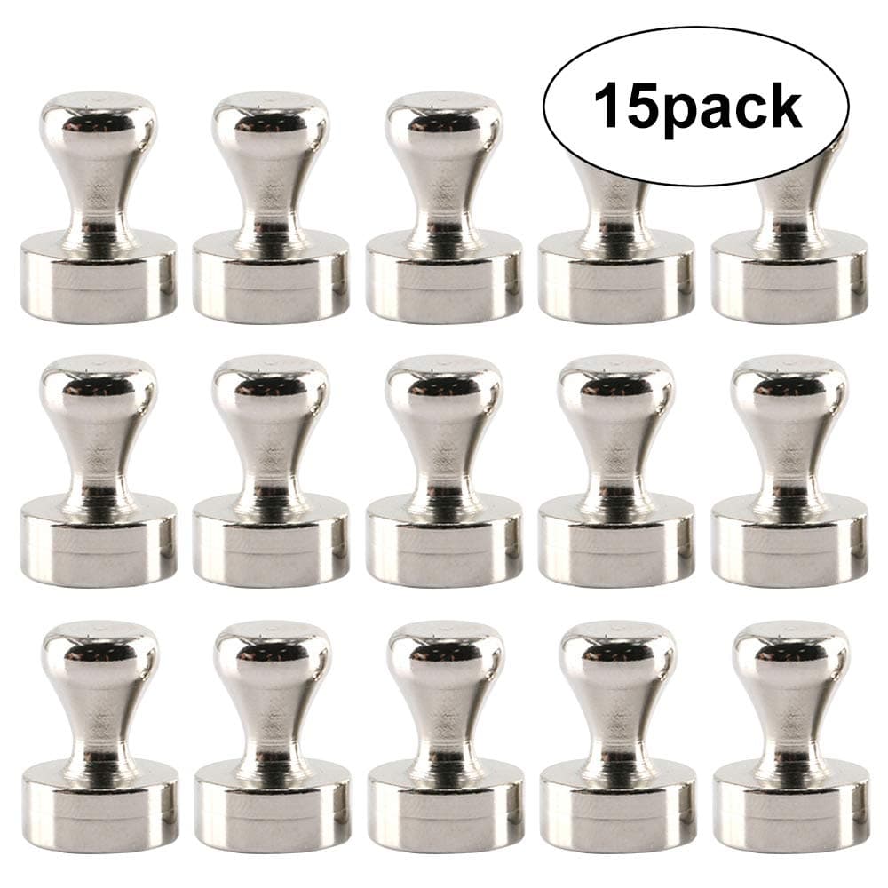 Bkinsety Neodymium Magnet Push Pins,Strong Push Pin Magnets for Maps, Whiteboards,Calendars and Refrigerators, 15pack 16x20MM