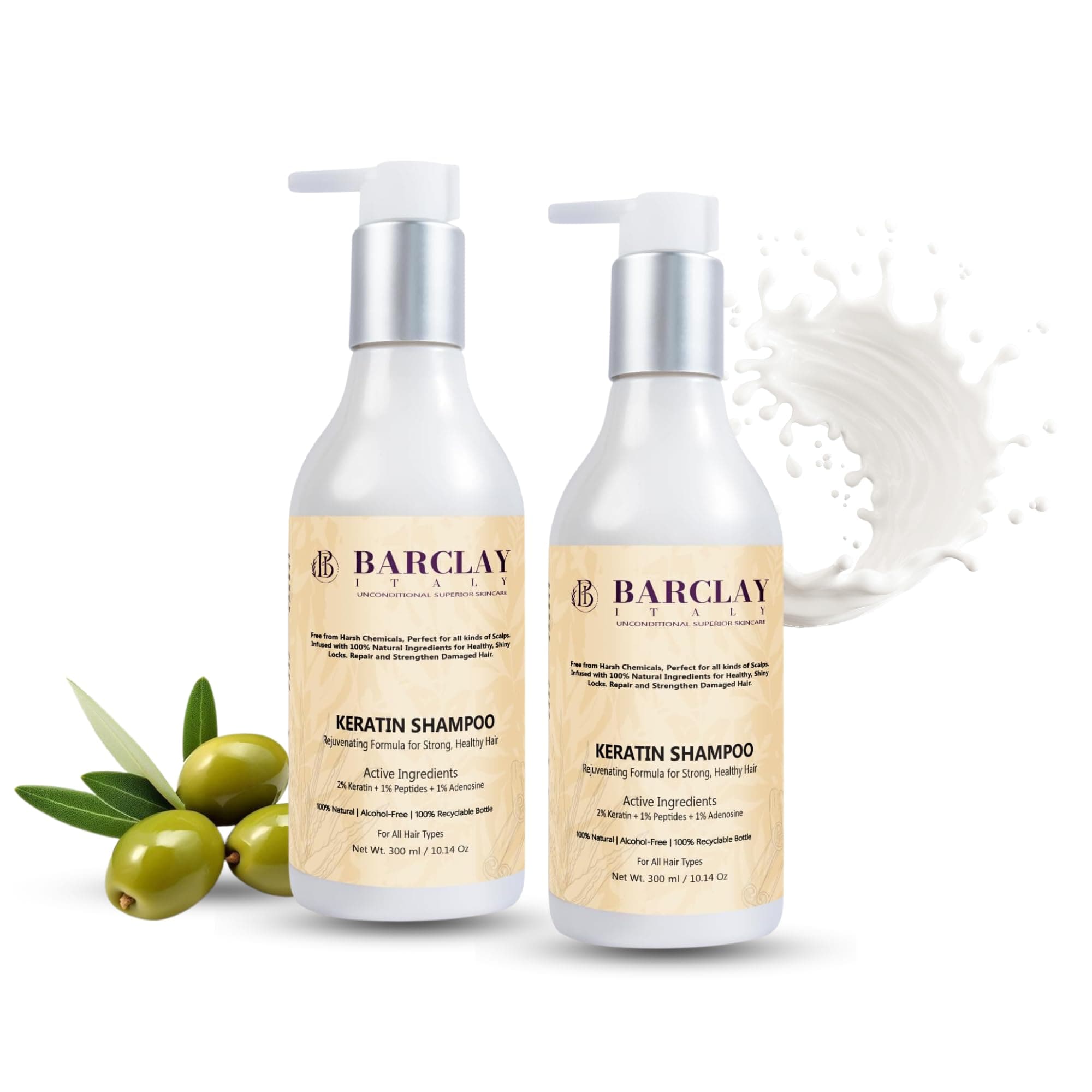 Repairing Keratin Shampoo 300ml | Keratin + Peptides + Adenosine | For Dry, Damaged & Color-Treated Hair | Sulfate-Free | Deep Repair, Shine & Hair Growth | Vegan Hair Cleanser (300ml)