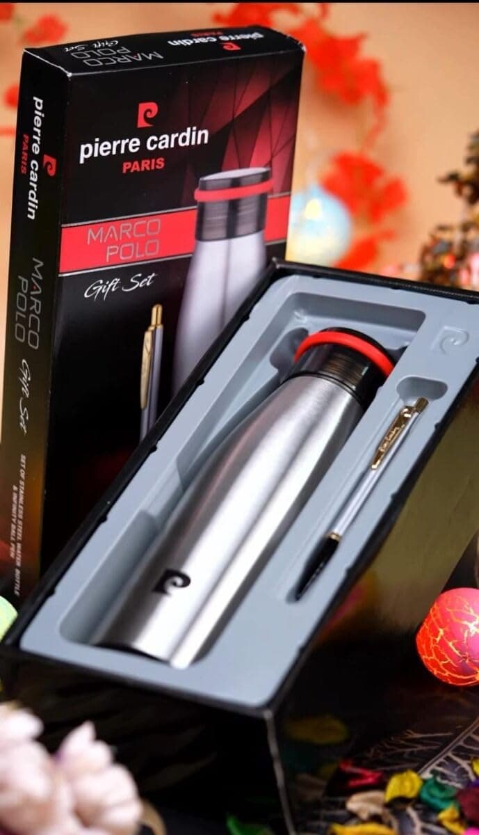 Pierre Cardin Marco Polo Gift Set, Stainless Steel Water Bottle and Infinity Ball Pen