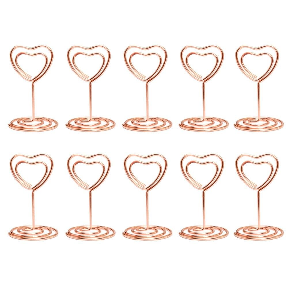 JANOU Mini Heart Shape Photo Stand Place Card Memo Holder Note Clip for Wedding Party Decoration Pack 10pcs (Rose Gold)