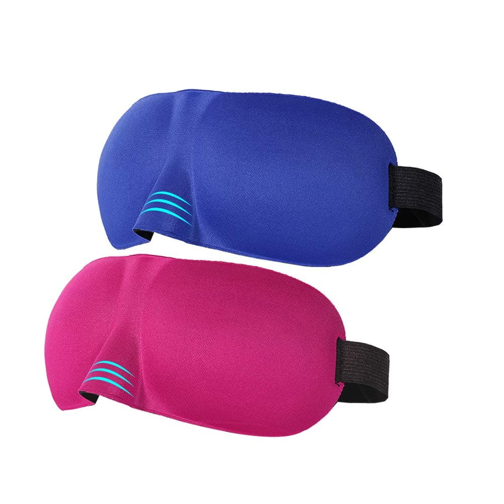 Sleep Eye Mask,LEYME-3D Stereo Sleep Mask Travel Comfortable Eye Mask,Washable,Sunshade Breathable Material Adjustable,Suitable for All Ages Includes Adults，Children，Couples (Blue/Rose Red) Set Of 2