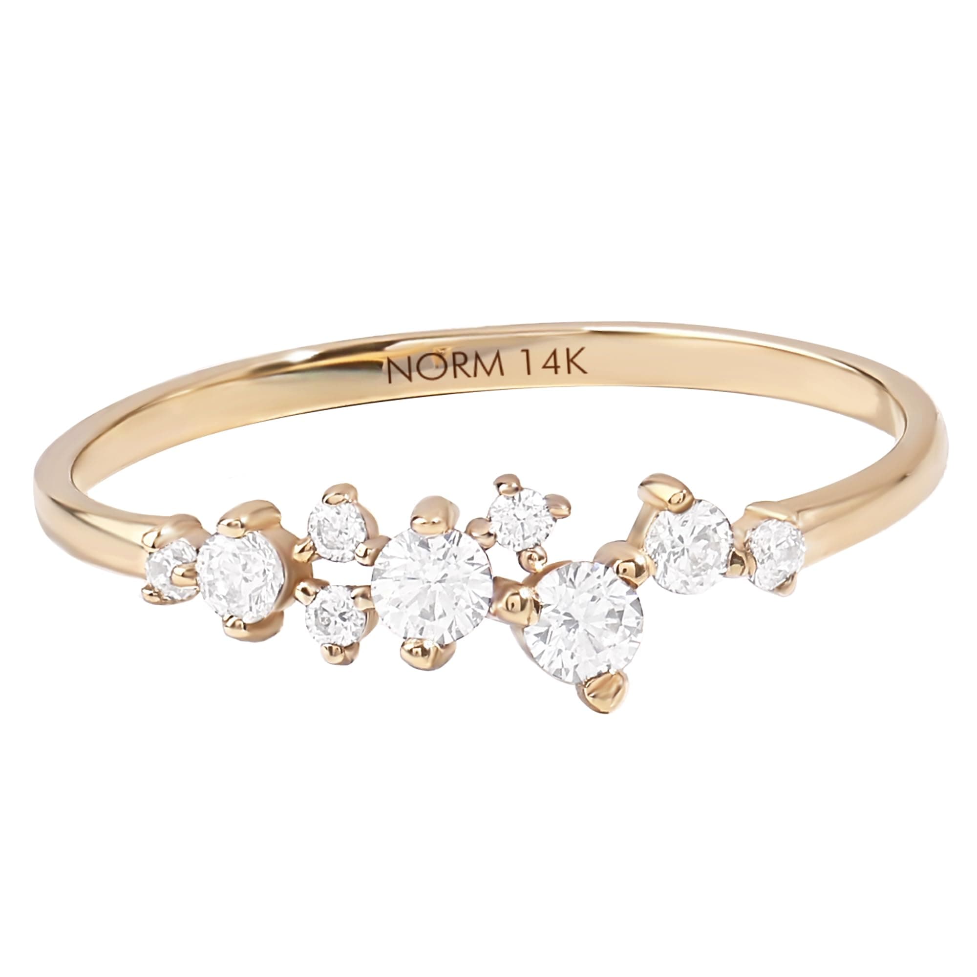 Norm Jewels Minimalist Cz Cluster Wedding Ring for Women in 14k Solid Gold Multi Simulated Diamond Stackable Ring