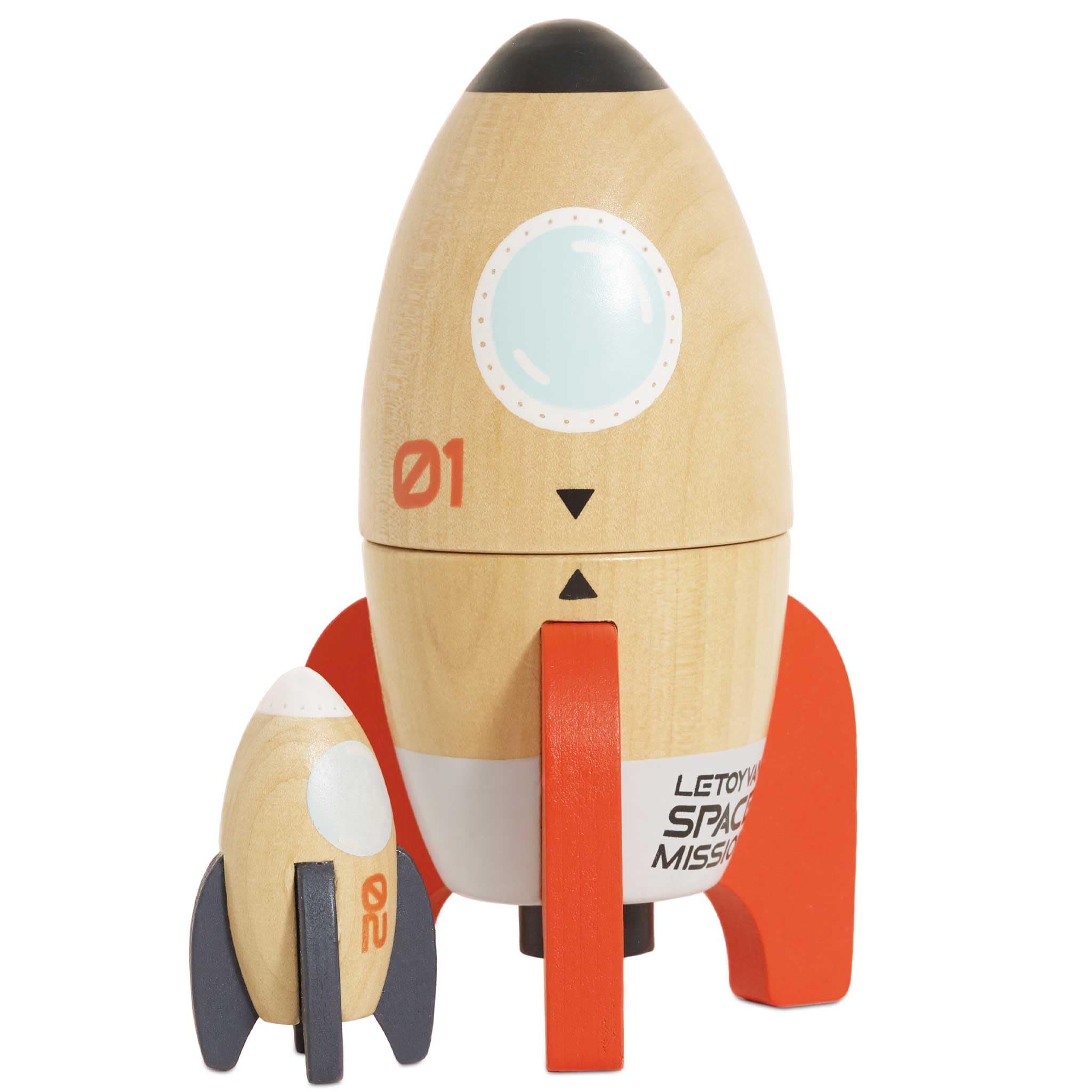 Le Toy Van TV808 Wooden Space Duo Toy, Plastic Free with Hidden Mini Rocket, Suitable for 24+ months, girls and Boys Transportation, Multicoloured, One Size