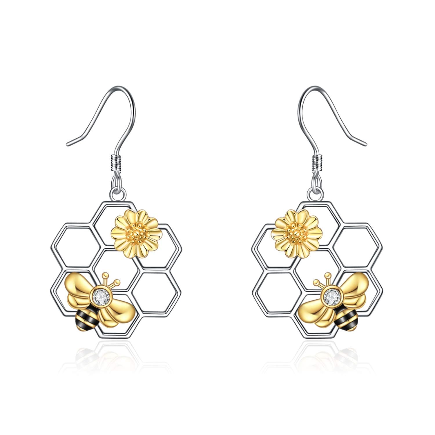 Bee Earrings for Women 925 Sterling Silver Bumble Earrings with Honeycomb Honeybee Jewelry Dangle Gifts for Women