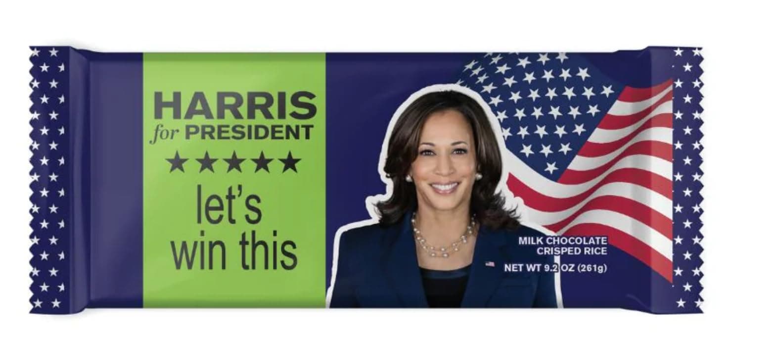 Kamala Harris Milk Chocolate Crisped Rice Bar - Presidential Candidate Election Collection - Hand-Wrapped Sweet Treats Gift Pack - Harris Choco Crispies Bar & Merchandise - 9.2 oz