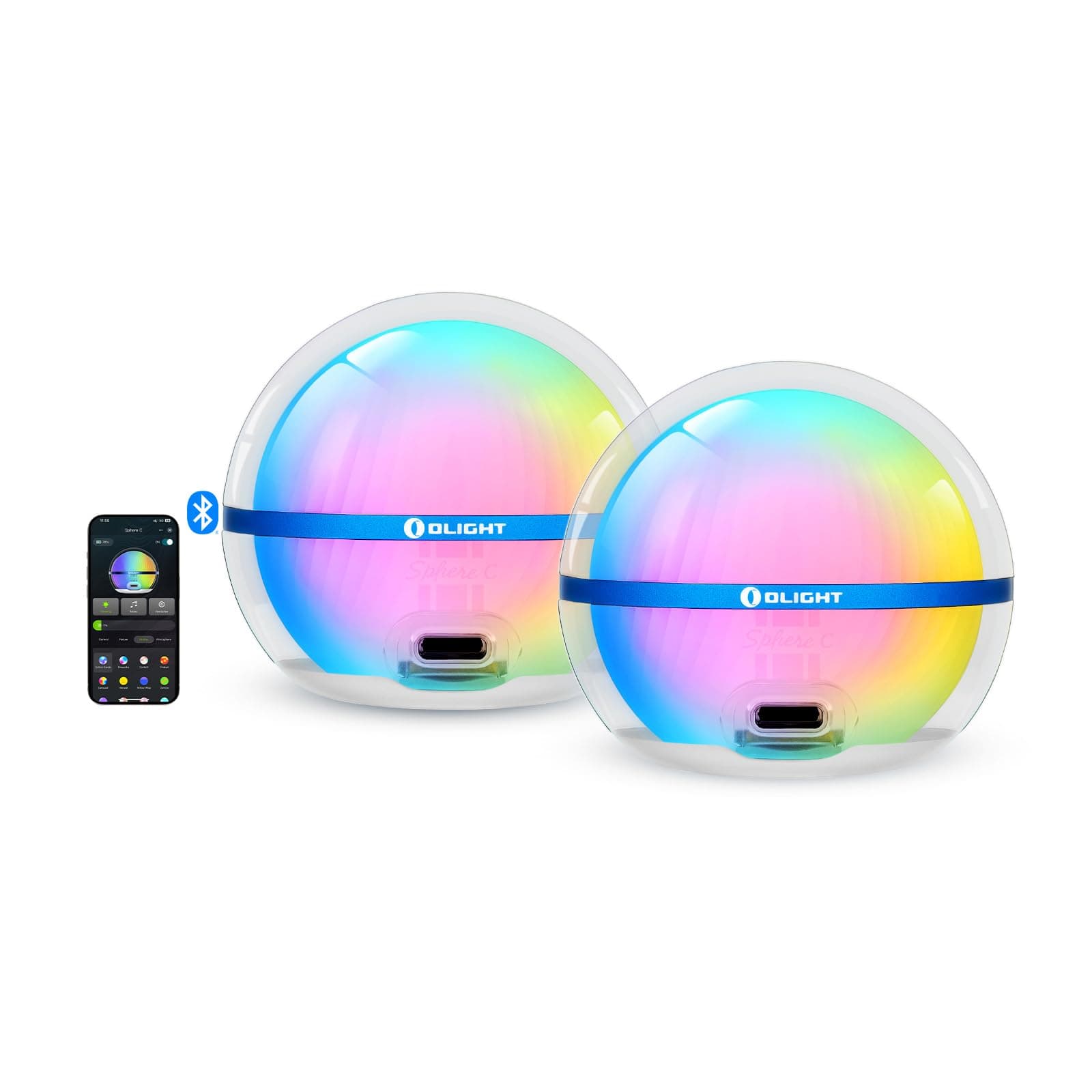 OLIGHT Sphere C 2-Pack Smart Night Light, USB-C Rechargeable, 75 Lumens Stepless Dimming, App Control Ambient Lighting, Portable for Parties, Camping, Reading or Bedrooms (Type-C Cable Excluded)