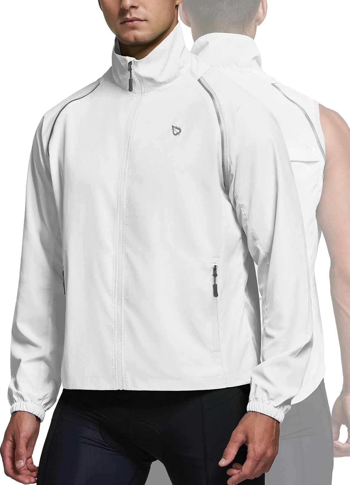 baleaf Men's Cycling Jacket Removable Sleeves Windbreaker Reflective Windproof Vest Lightweight Running Biking Golf