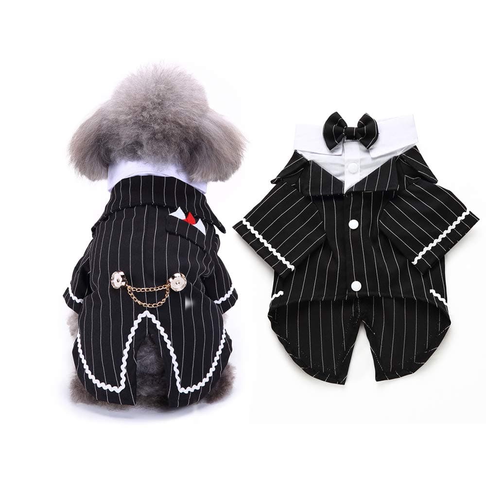 FLAdorepetGentleman Dog Shirt Puppy Pet Small Dog Clothes,Pet Suit Bow Tie Costume, Cat Wedding Shirt Formal Tuxedo with Black Tie, Dog Prince Wedding Bow Tie Suit (M, Black)