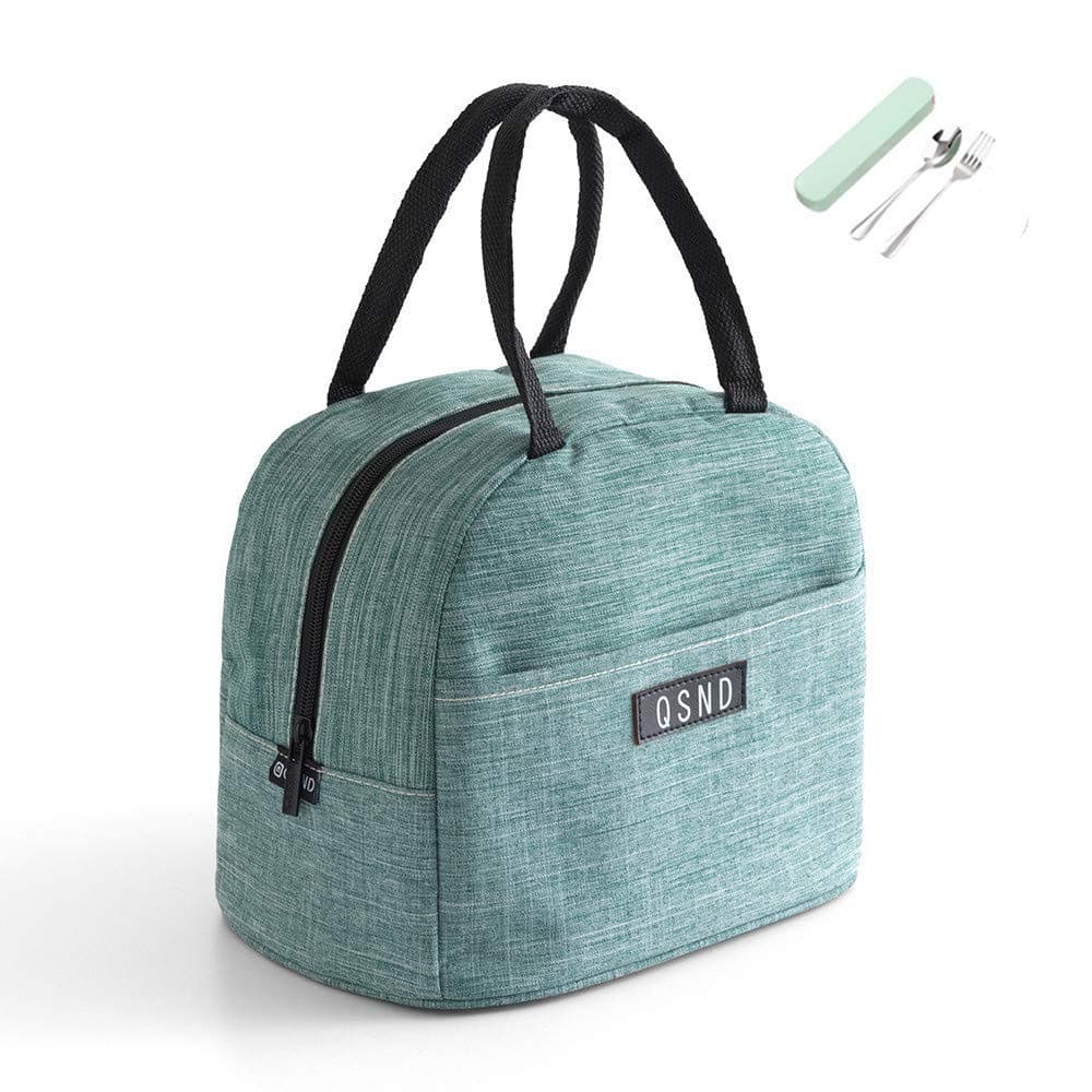 Lunch Bag with Cutlery Set,Insulated Lunch Tote Bag Leak-Proof Lunch Box Resuable Cooler Bag with Front Pocket Large Picnic Bag for Women, Men,Teen and Kids