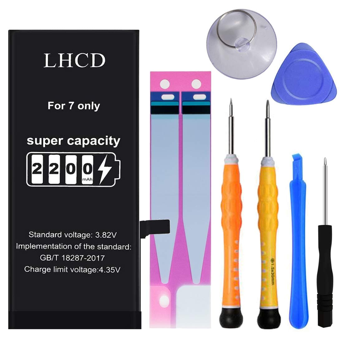 LHCD New Battery for iPhone 7, 2200mAh High Capacity Li-ion Replacement Battery, Professional Full Set Repair Tool Kit and Instruction -[2 Year Warranty]