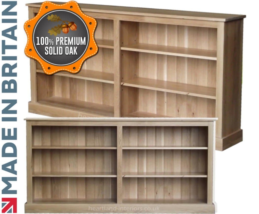 100% Solid Oak Bookcase, 6ft Wide Low Split Adjustable Display Shelving Bookshelves. Heartland Oak Range, No Flat-Packs, No Assembly (BKOAK8)