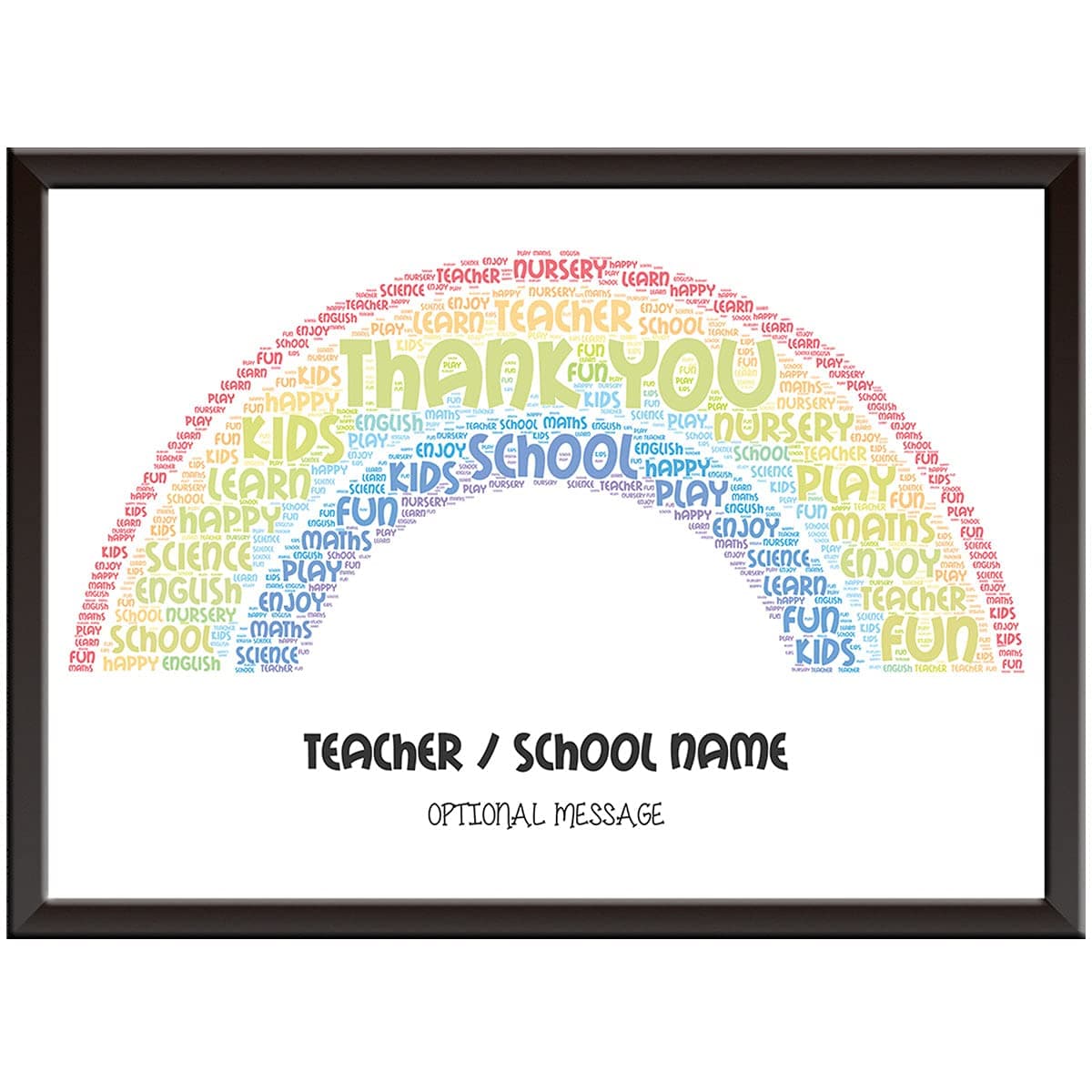 PERSONALISED Teacher â€˜Rainbow Word Art Print. Gift for end of term, End of School, School Leavers. Say thank you Best Head, Nursery Worker, Key Worker, Preschool Staff. Poster / picture keepsake