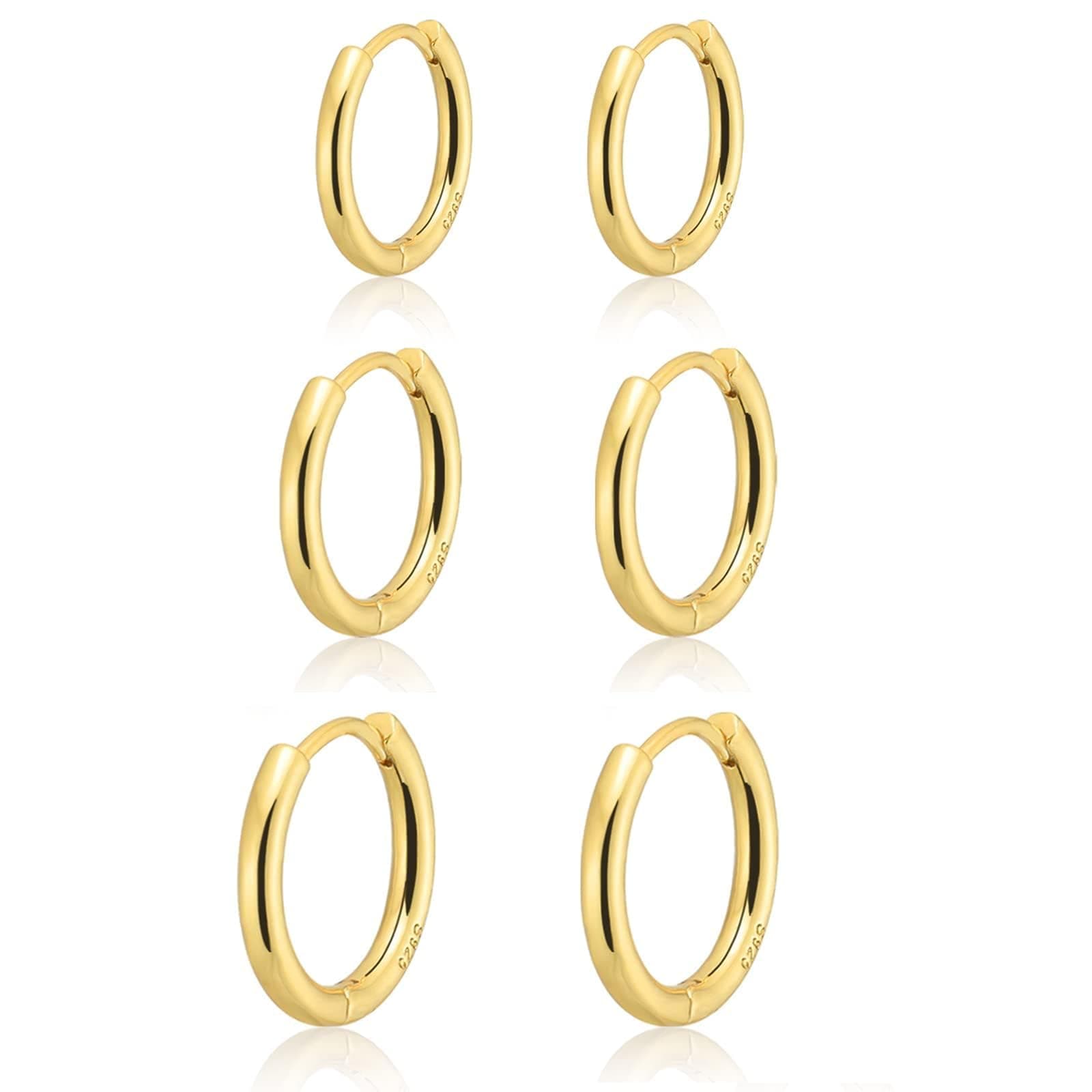 - Small Gold Huggie Hoop Earrings Set for Women Men, Hypoallergenic 14K Gold Plated Hoop Earring Cartilage Earrings Stack Sets for Multiple Piercing Jewelry Cute Mini Tiny Lightweight Earrings for Sensitive Ears Everyday