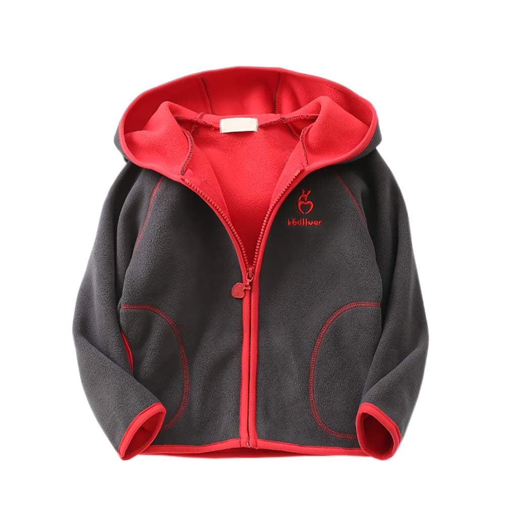 Feidoog Kids Polar Fleece Jacket Hooded Long Sleeve Coat Zip up Outerwear,Dark Gray,2-3T