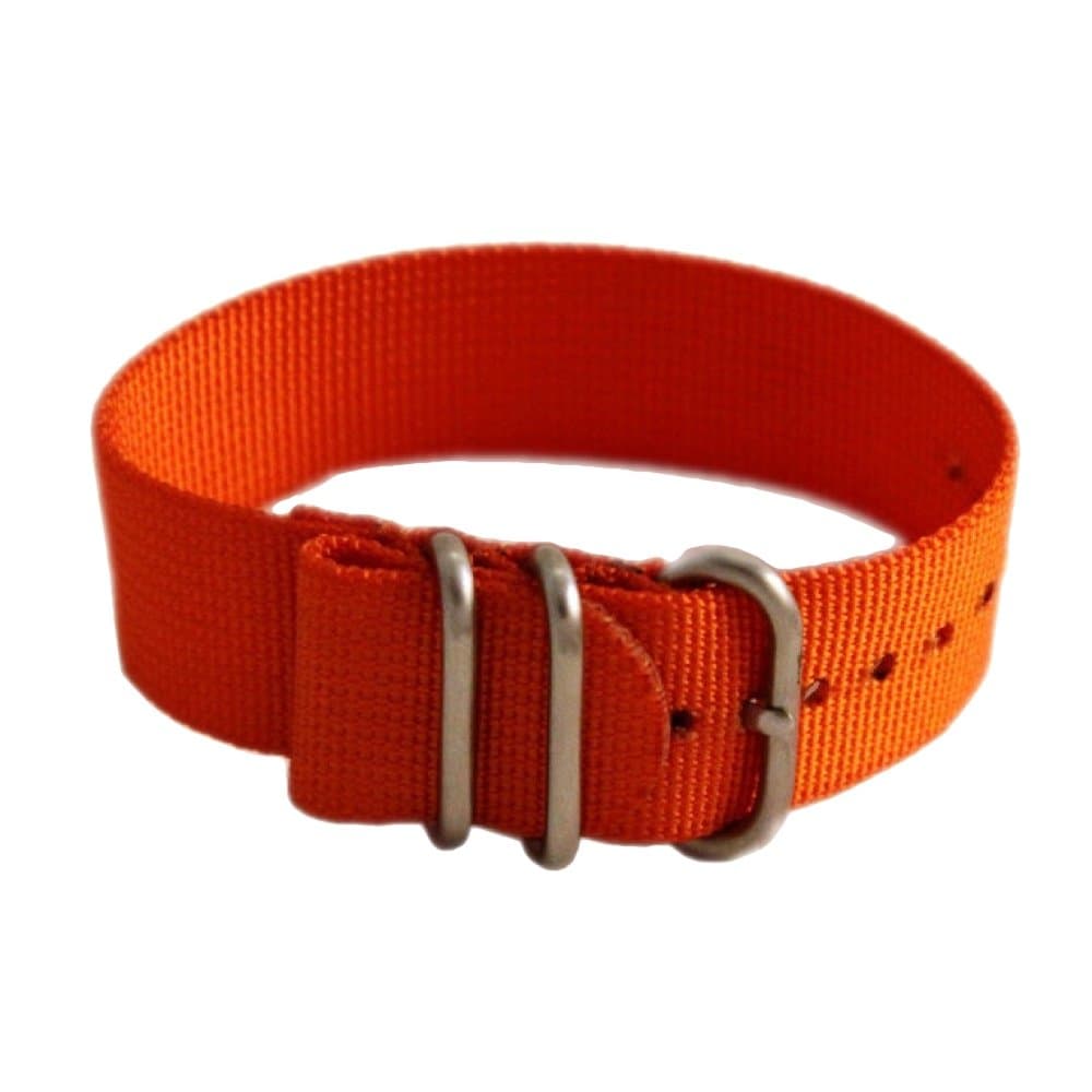 20mm Nylon Watch Band, Tactical Grade Strap, USCG Orange, Stainless Steel Hardware