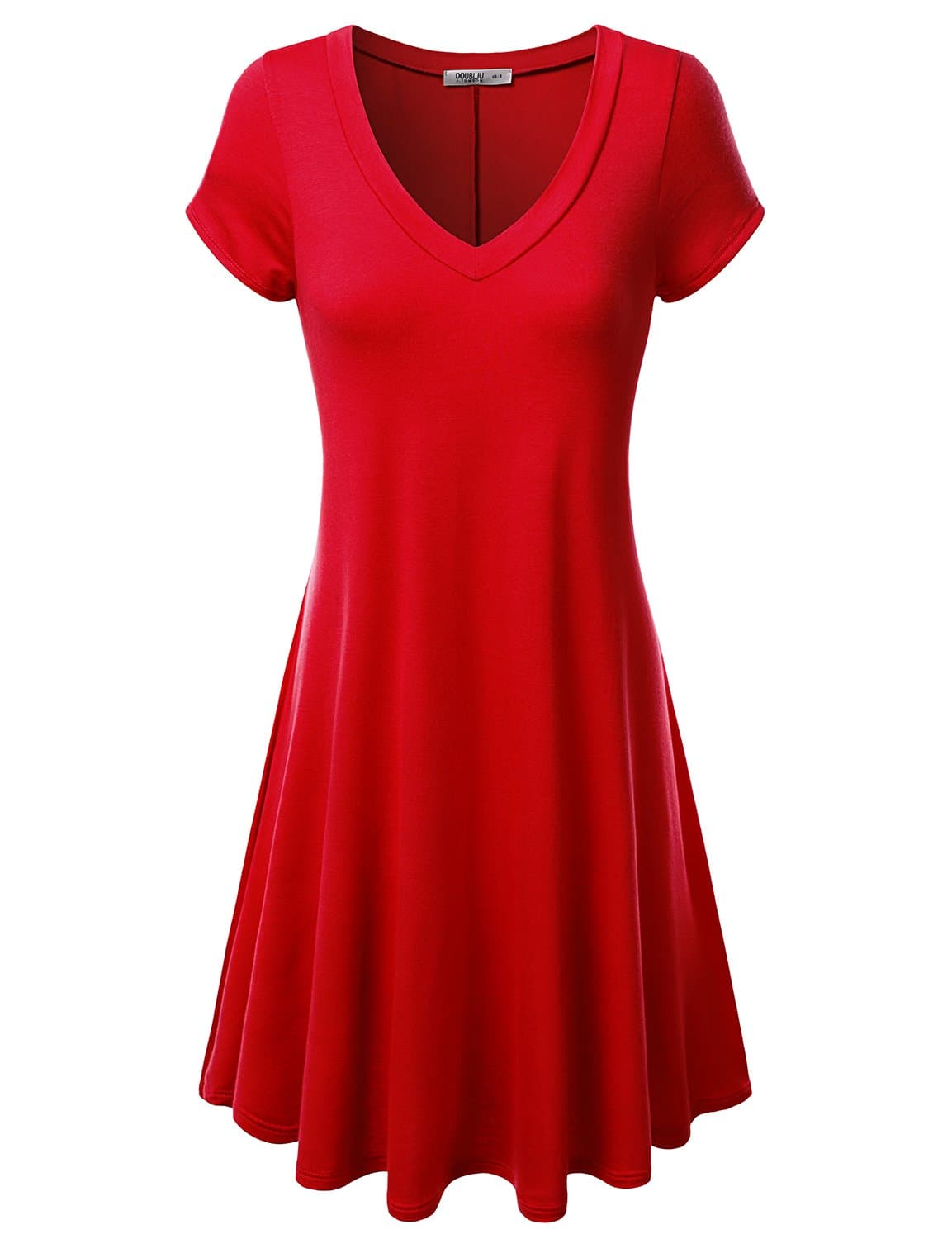 J.TOMSON Womens Short Sleeve V-neck Flared Dress RED L