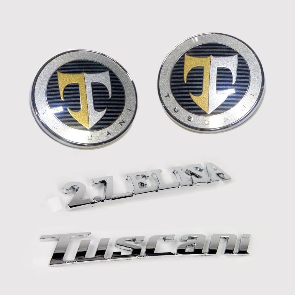 Hyundai Motors Genuine 863202C700, 863302C000 Front Hood Rear Trunk 2.7 Elisa Tuscani Logo Emblem 4-pc Set For 07 08 Hyundai Tiburon : Coupe SIII