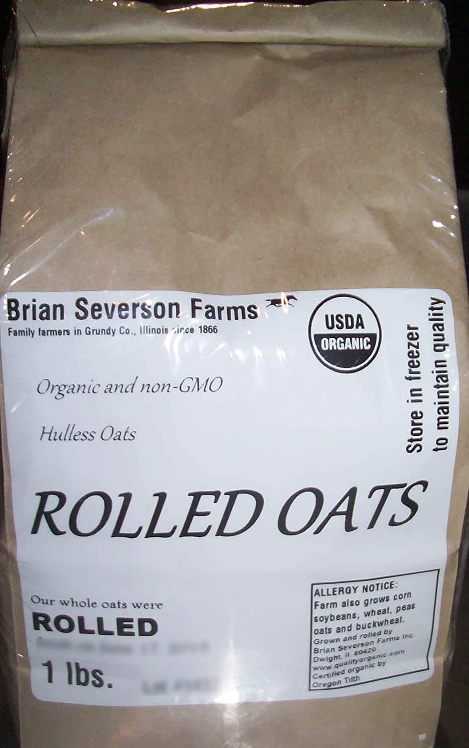 Organic Rolled Oats: Fresh Cold Rolled Raw Hulless Oats, Farmer Direct, non-GMO and organic, Rolled Fresh, 1 lb.USDA Organic