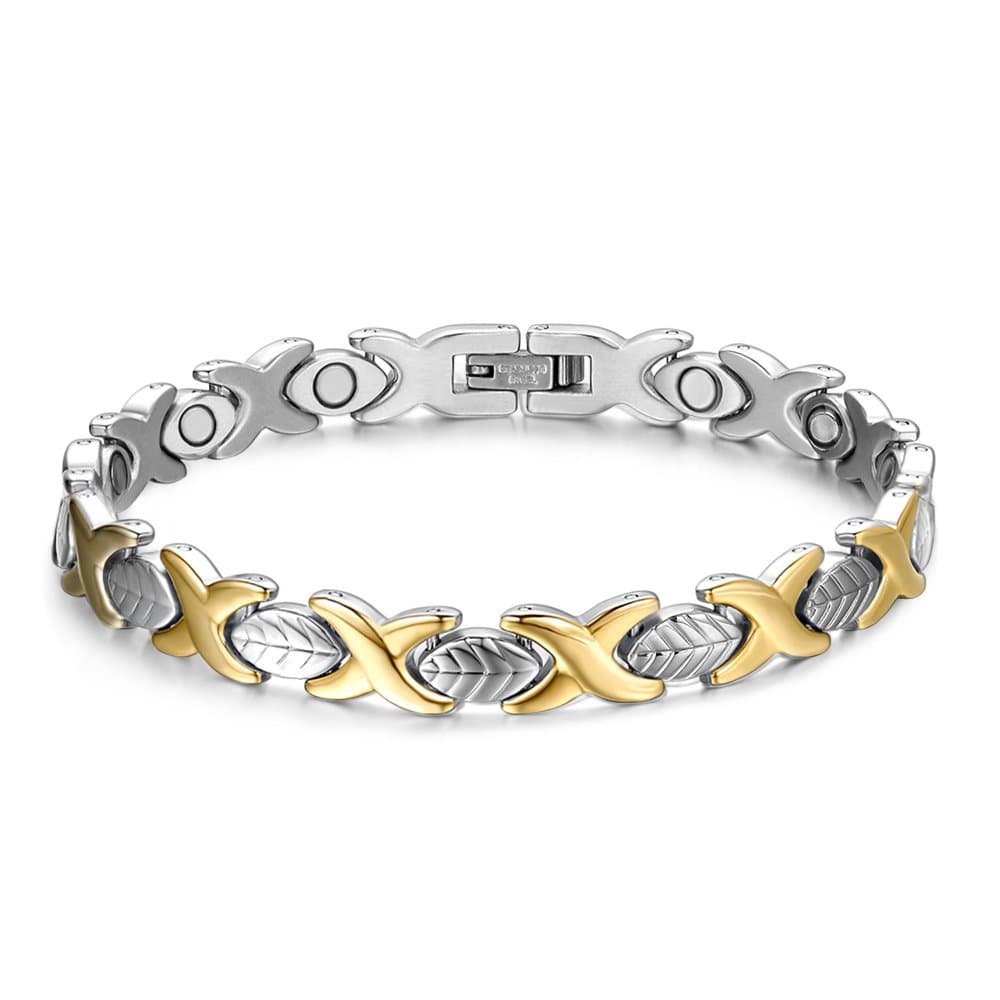 Magnetic Bracelets for Women 18k Gold with Silver with Link Remove Tool Included 7.5"-8.5" Adjustable